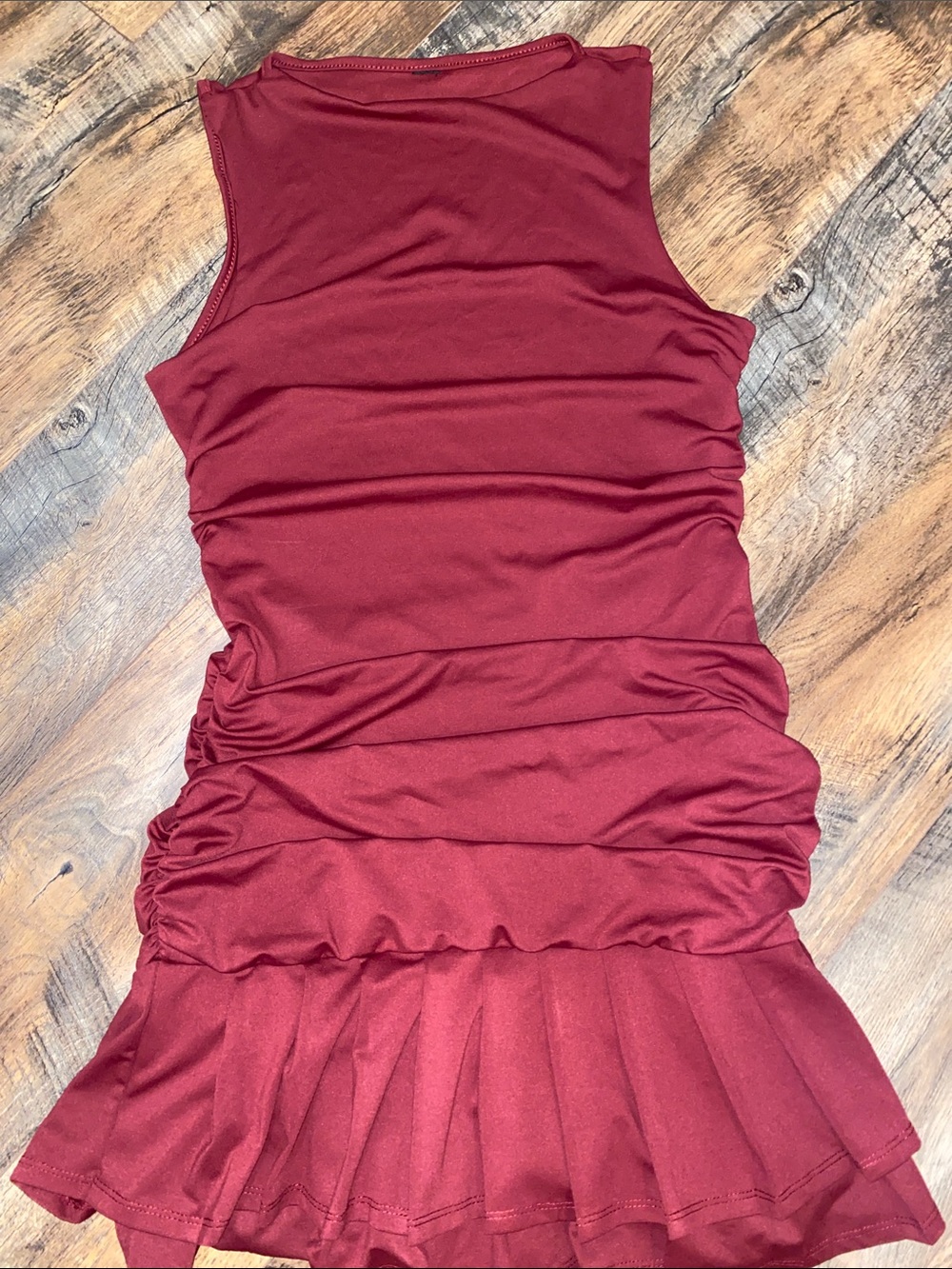 Sleeveless Ruched Peplum Dress Burgundy